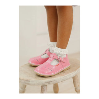 Ruthie Stitched T-Strap Mary Jane - Patent Leather Malibu Pink