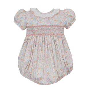 Ruffle-neck Bubble with Hand-smocking - Pumpkin Print
