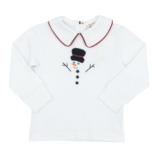 Boys Long-sleeve Collared Shirt with Snowman Applique