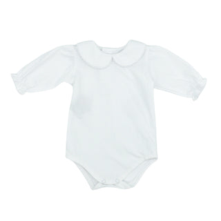 Girls Long-sleeve Collared Onesie with Picot Trim