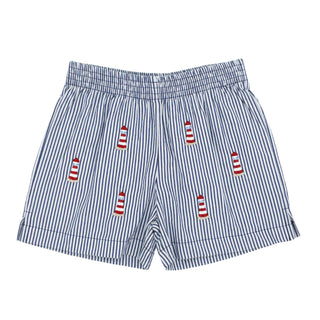 Boys Pull-On Seersucker Shorts - Light House Embroidery