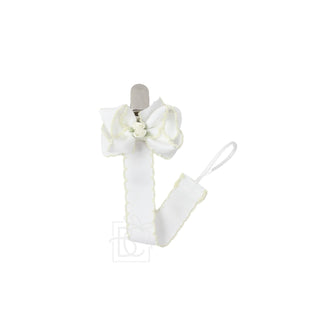 Pacifier Clip with Flower Embellished Hair Bow - White with Antique White
