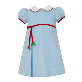 Girls Collared Corduroy Dress with Holly Detail