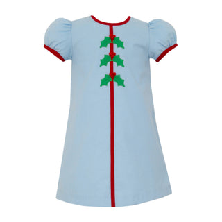 Girls Corduroy Dress with Holly Applique