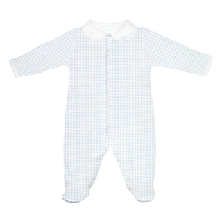 Collared Printed Footie - Light Blue Gingham