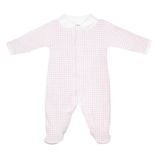 Collared Printed Footie - Pink Gingham