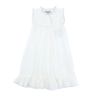 Gown with Picot Trim - White with Blue