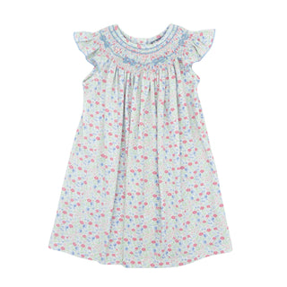 Knit Angel-sleeve Bishop Dress with Hand-smocking - Geometrics