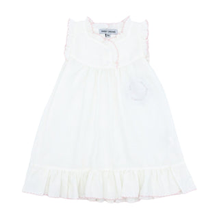 Gown with Picot Trim - White with Pink