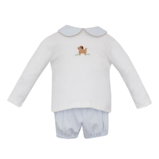Boys Knit Gathered Short Set with Crochet - Puppy