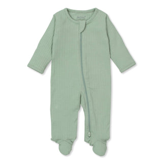 Ribbed Zipper Footie - Sage Green