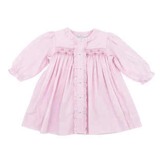 Long-sleeve Button-front Dress with Hand-smocking - Geometrics and Bows