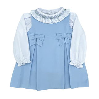 Scarlett Blouse with Smocked Blue Flowers