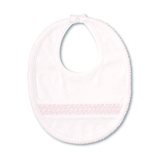 Bib with Hand Smocking - White with Pink