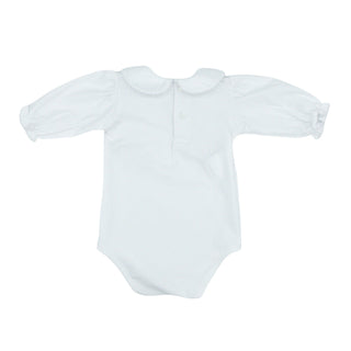 Girls Long-sleeve Collared Onesie with Picot Trim