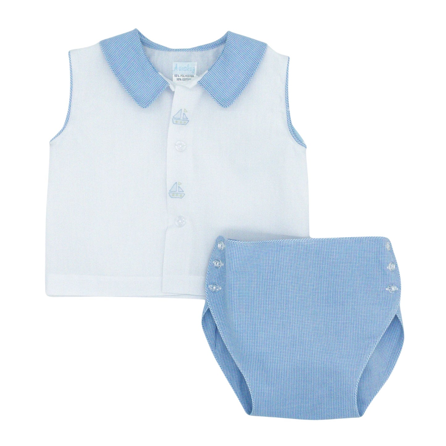 Boys Diaper Set with Sailboat Hand-embroidery