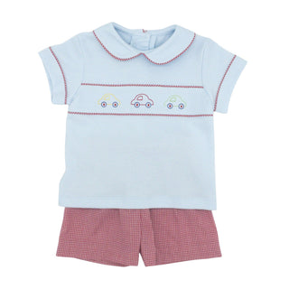 Boys Knit Carson Short Set with Embroidery - Cars
