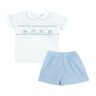 Drew Short Set with Hand-smocking - Snails