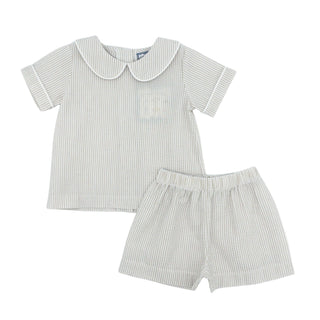 Boys Seersucker Short Set - Khaki