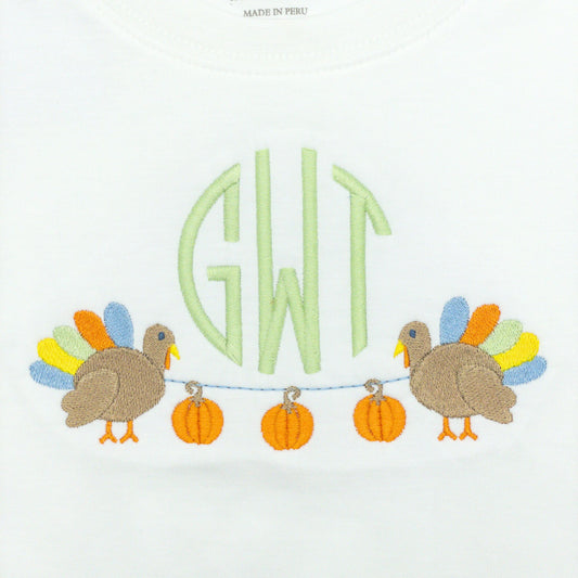 Boy Turkey Swag Design with 3-initial Monogram