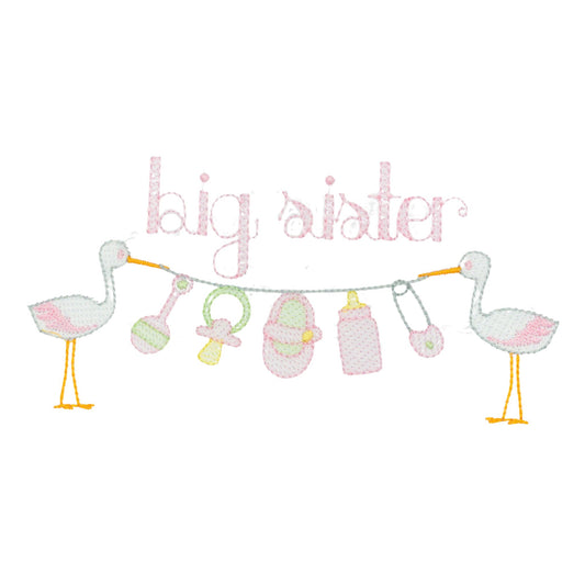 Big Sister Monogram with Baby Stork Design