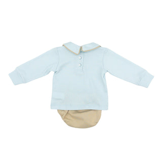 Boys Pima Diaper Set with Hand-embroidery - Sparky on Light Blue with Latte
