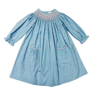 Girls Long-sleeve Bishop Dress with Hand-smocking - Geometrics and Flowers