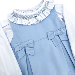 Scarlett Blouse with Smocked Blue Flowers