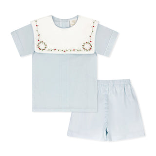 Boys Christian Short Set with Embroidery - Wreaths