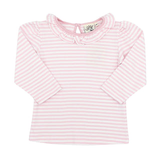 Girls Ruffle-neck Blouse - Pink Stripe