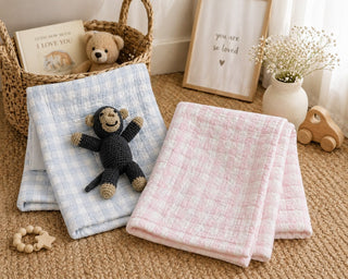 Gingham Check Baby Blanket - Blue