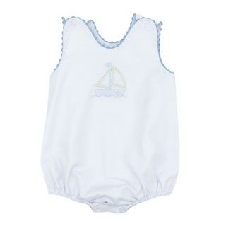 Boys Sleeveless Sunbubble with Ric-Rac and Hand-embroidery - Sailboat