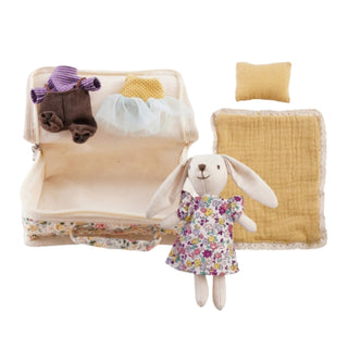 Fabric Suitcase Bed with Plush Bunny & Outfits