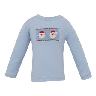 Boys Smocked Long-sleeve T-shirt - Santa Faces