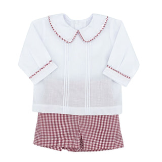 Boys Long-sleeve Madison Short Set - Red Windowpane