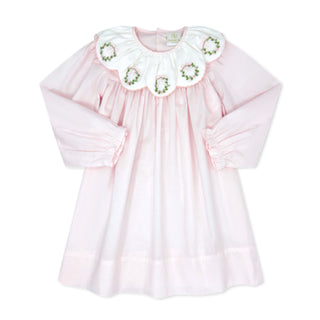 Chloe Ruffle Collar Dress with Embroidery - Wreaths