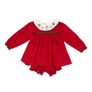 Corduroy Bloomer Set with Ruffle Collar and Gingerbread Embroidery