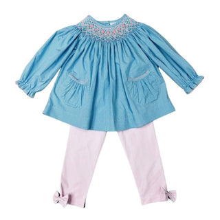Girls Legging Set with Bishop Top and Hand-smocking - Geometrics and Flowers