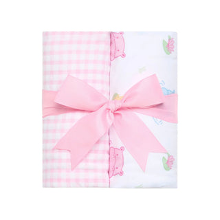 Double Fabric Burp Set - Pink Hippo