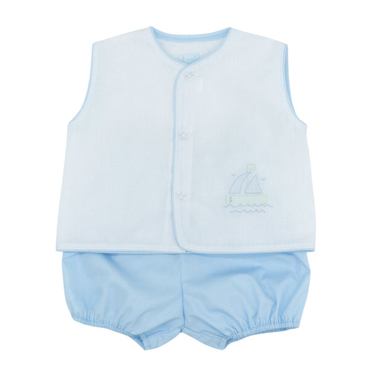 Boys Diaper Set with Boat Hand-embroidery