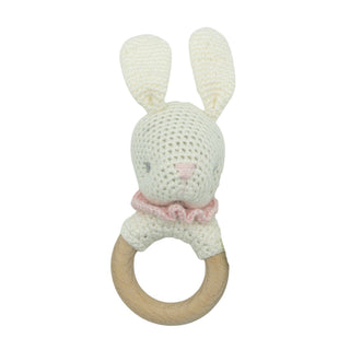 Hand-crocheted Knit Wooden Ring Rattle - Bunny