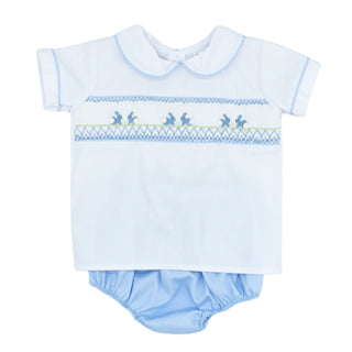 Boys Smocked Bunnies Diaper Set