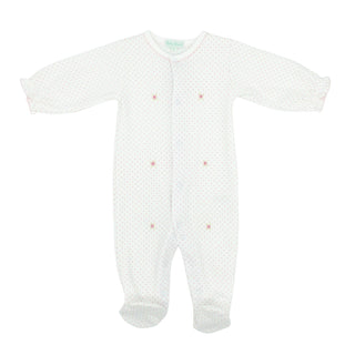 Pindot Footie with Hand-embroidery - Peggy Rosebuds