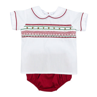 Boys Christmas Geometrics Smocked Diaper Set