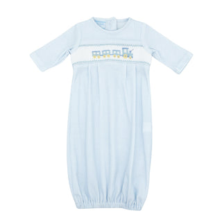 Boy Knit Sack with Hand-smocking - Train