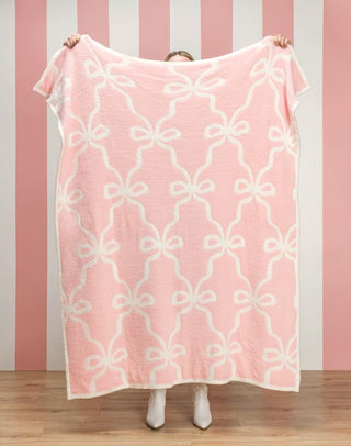 Bow Chenille Blanket - Blush Pink