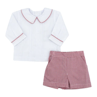 Boys Long-sleeve Madison Short Set - Red Windowpane