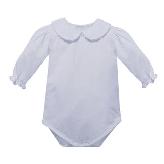Girls Long-sleeve Collared Onesie with Picot Trim