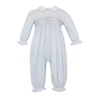 Girls Knit Romper with Smocking - Pauline Floral