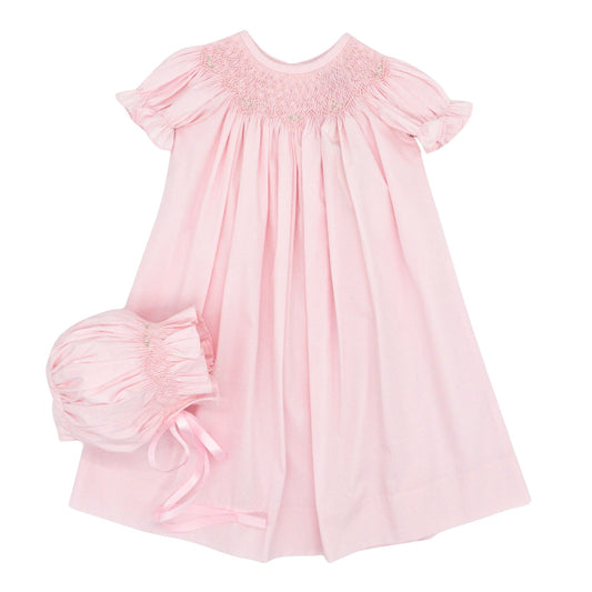 Pink Smocked Daygown & Bonnet